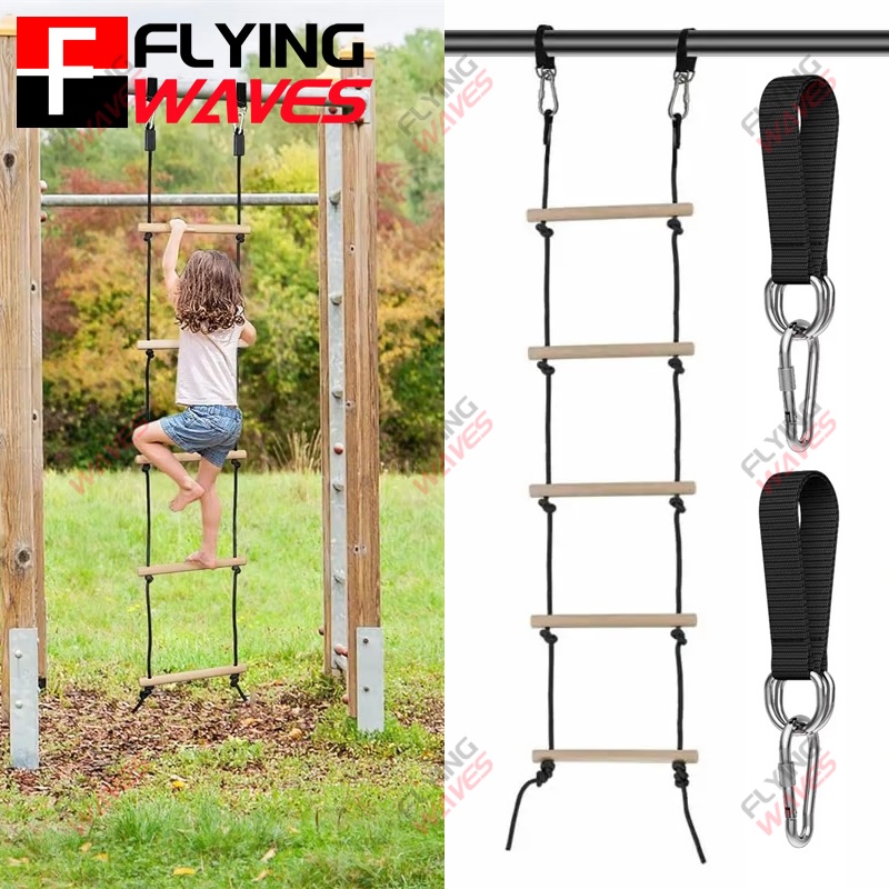 Kids Outdoor Climbing Structure - Children Climbing Rope Ladder Wooden Swing