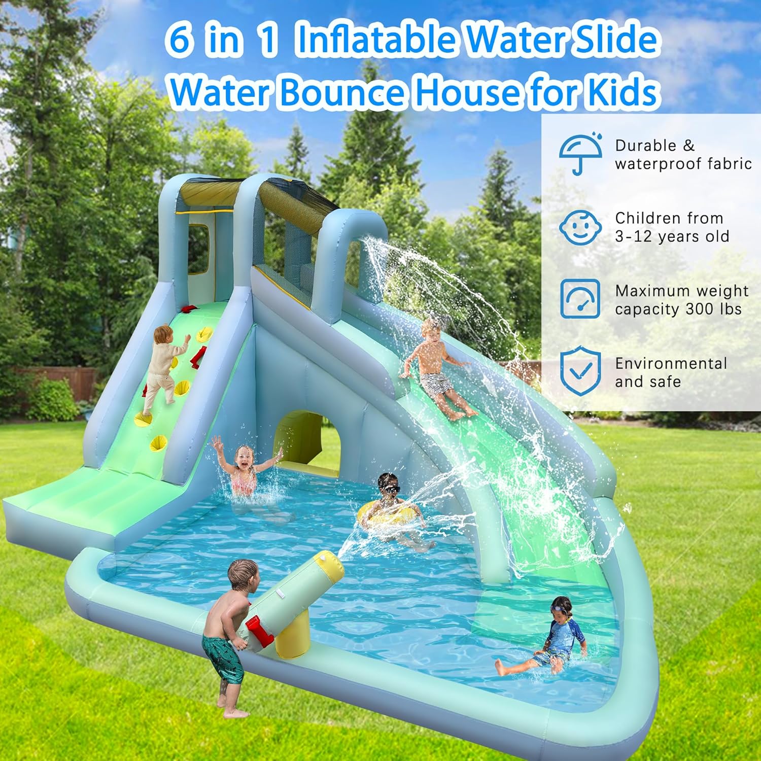 6-in-1 Inflatable Kids Bounce  - đánh giá và giá Kids Outdoor Water Slide