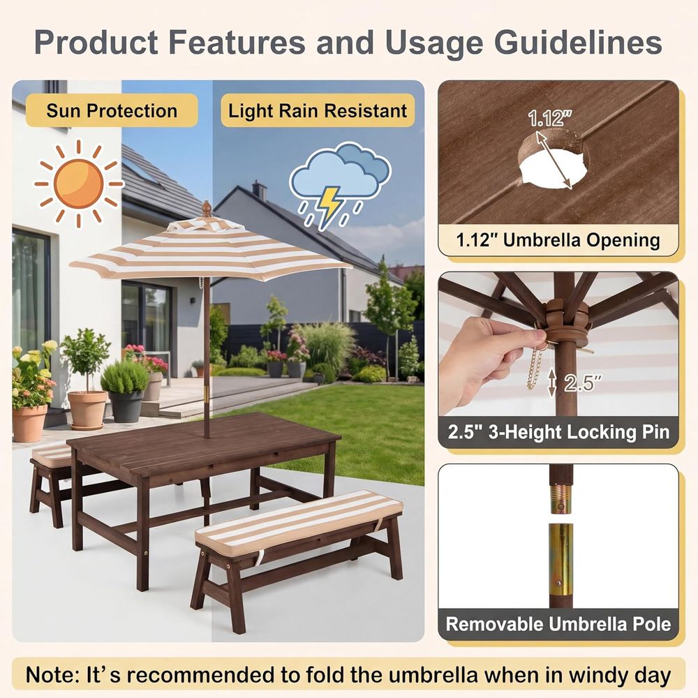 Kids Picnic Table, Large 42“x  - đánh giá và giá Kids Outdoor Bench Table