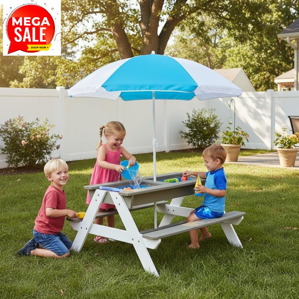 Kids Picnic Table, 3-in-1 Wood - đánh giá và giá Kids Outdoor Bench Table