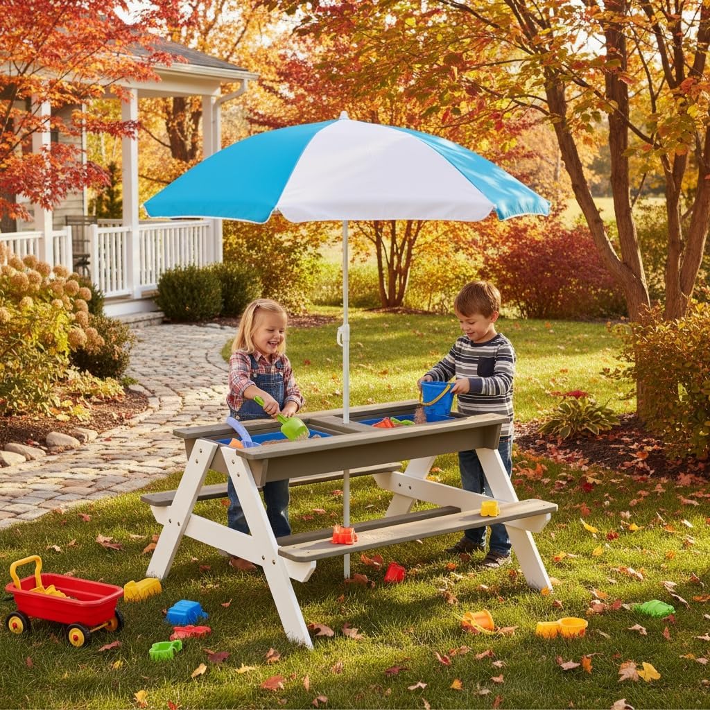 Kids Picnic Table, 3-in-1 Wood - đánh giá và giá Kids Outdoor Bench Table