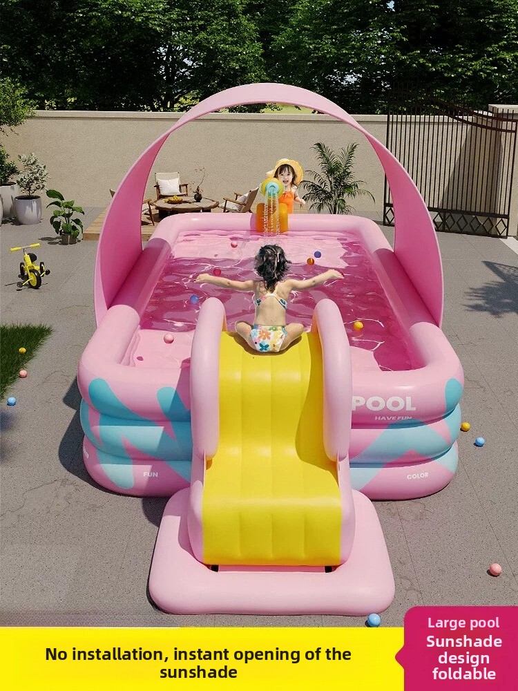 Inflatable Pool With Sunshade  - đánh giá và giá Kids Outdoor Water Slide
