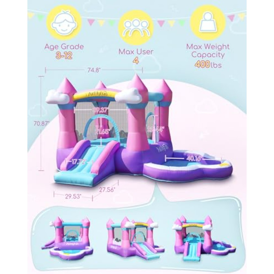 Pink inflatable bounce house f - đánh giá và giá Kids Outdoor Water Slide