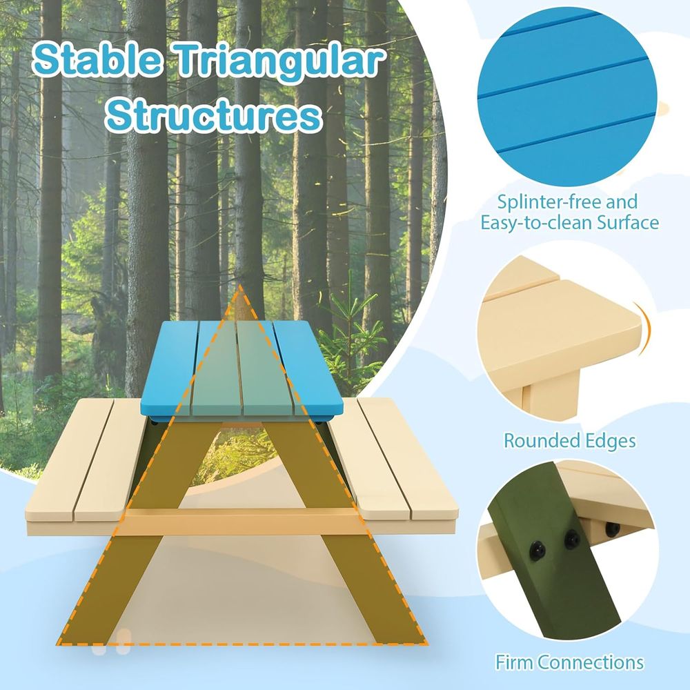 Kids Picnic Table, Acacia Wood - đánh giá và giá Kids Outdoor Bench Table