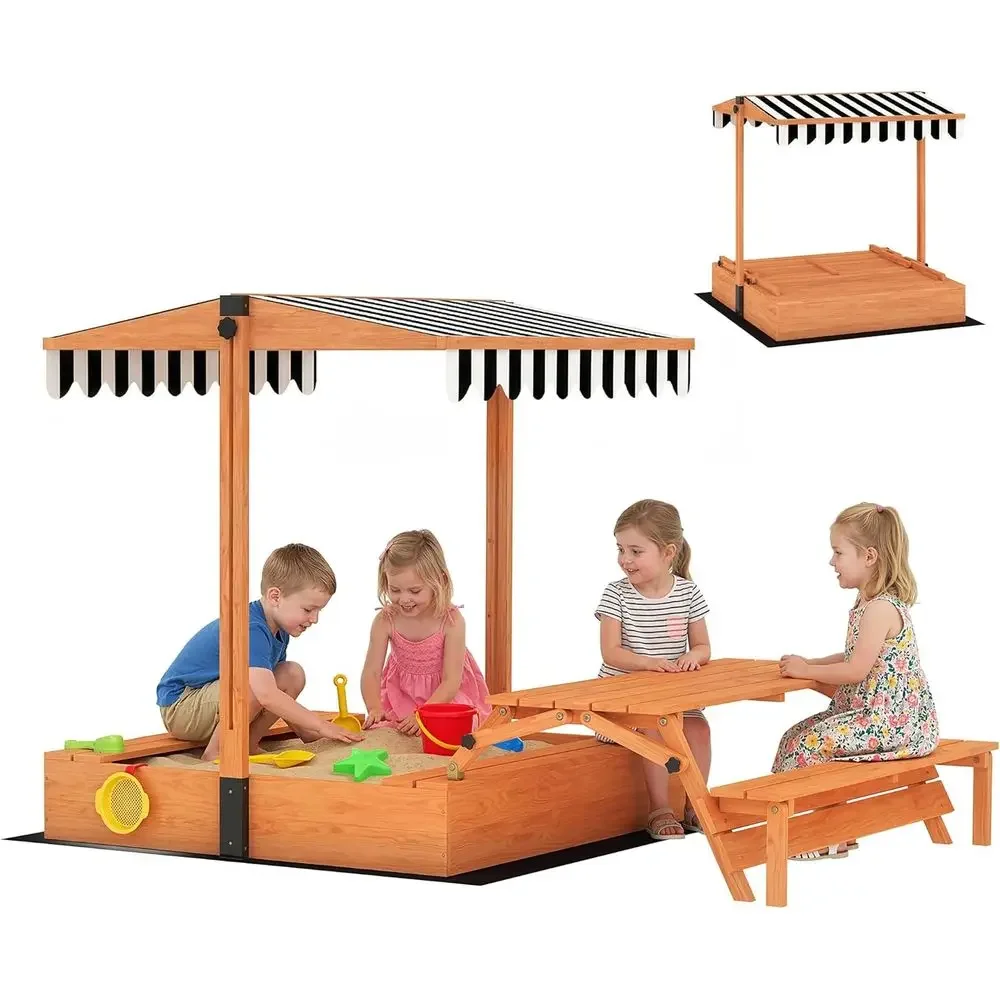Qaba Kids Sandbox with Lid, Wo - đánh giá và giá Kids Outdoor Bench Table