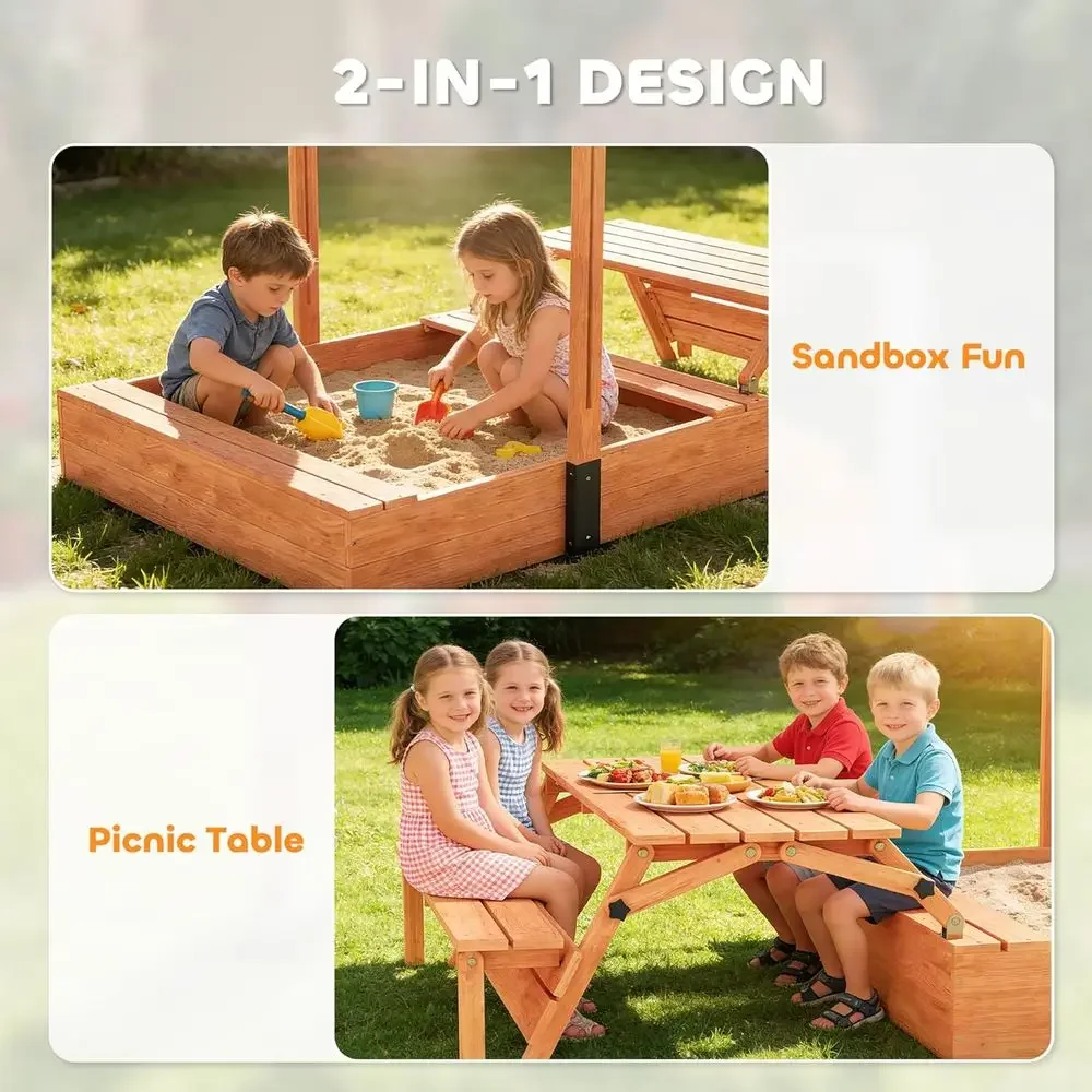 Qaba Kids Sandbox with Lid, Wo - đánh giá và giá Kids Outdoor Bench Table