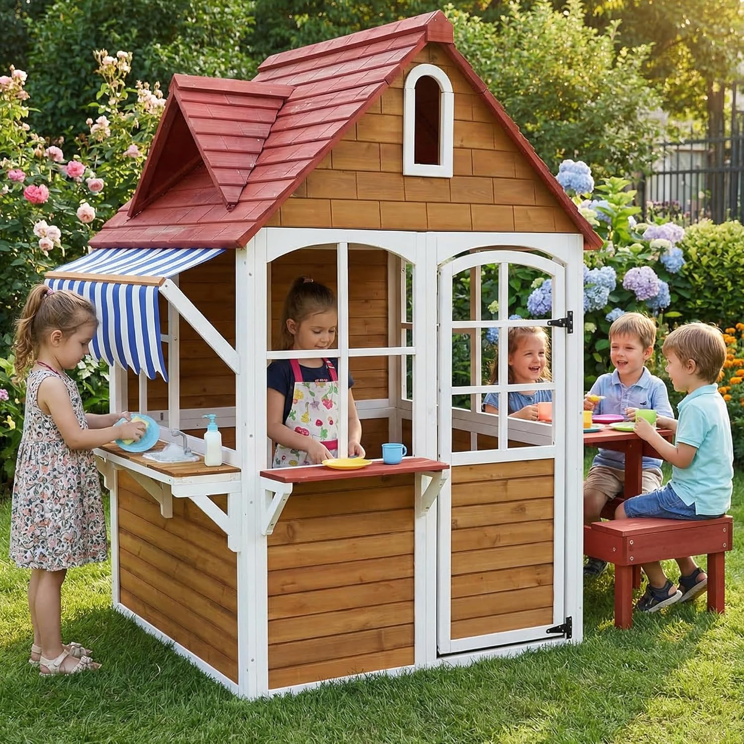 #Outdoor Wooden Kids Playhouse - đánh giá và giá Kids Outdoor Bench Table