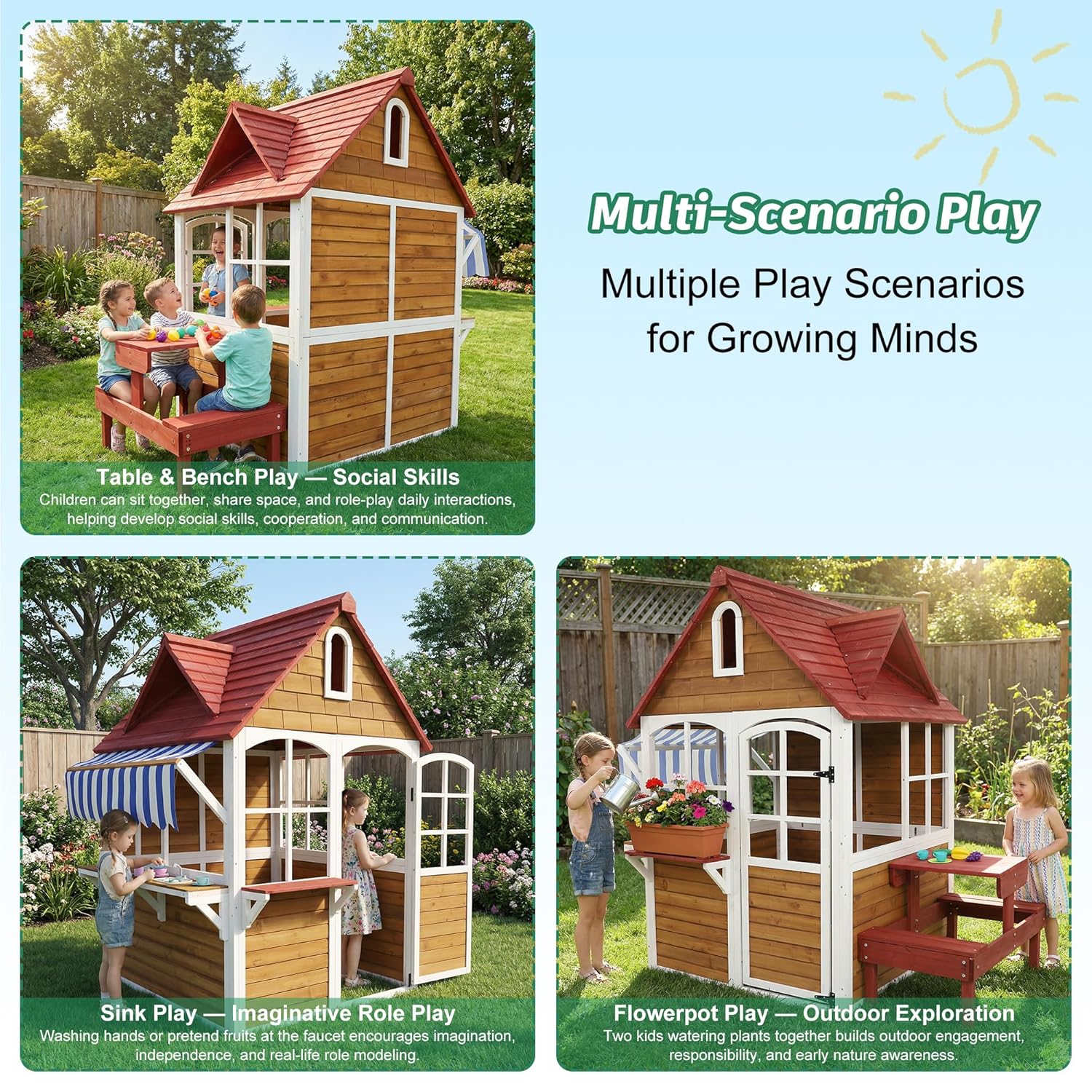 #Outdoor Wooden Kids Playhouse - đánh giá và giá Kids Outdoor Bench Table